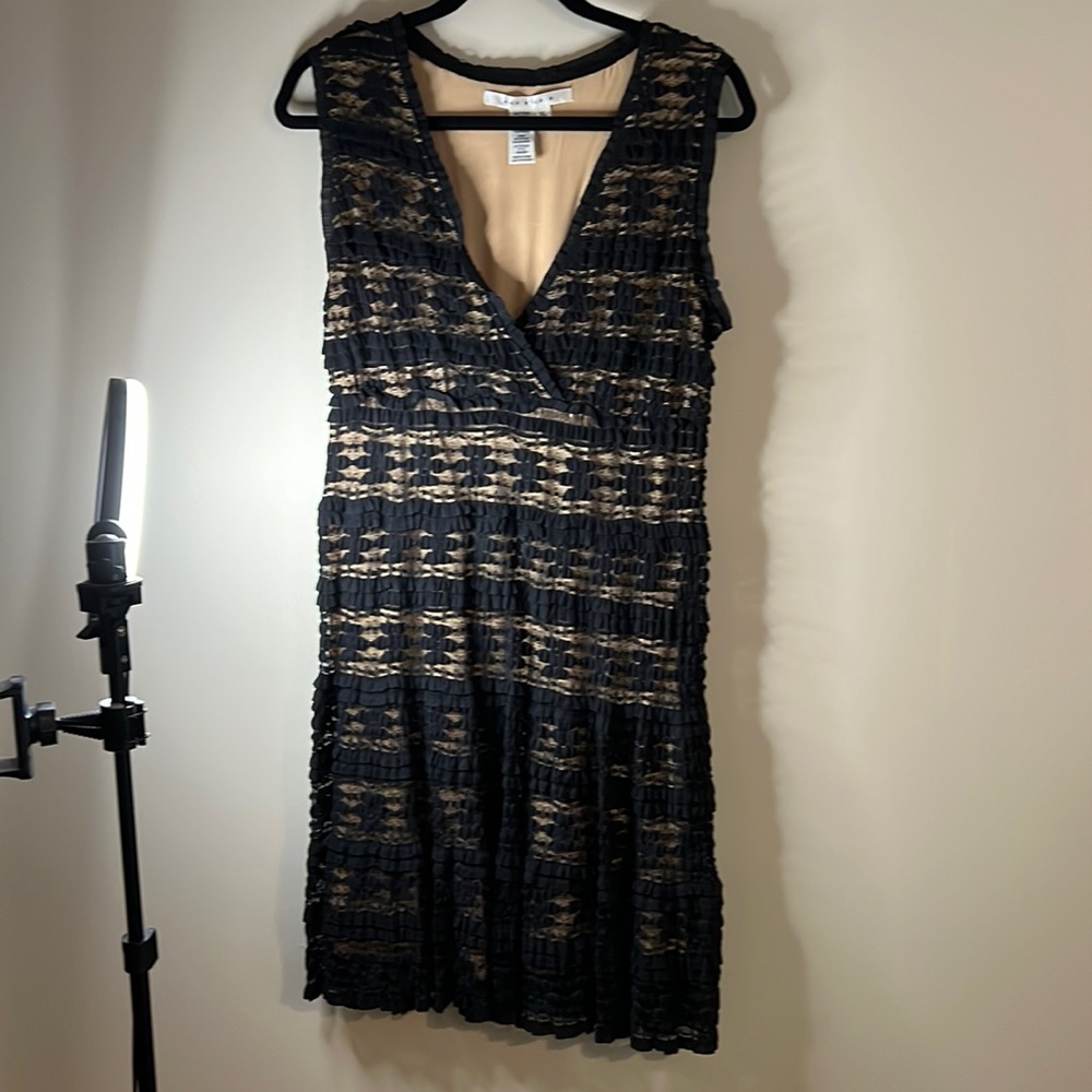 Max Studio Women’s XL black stretchy lace dress with beige lining